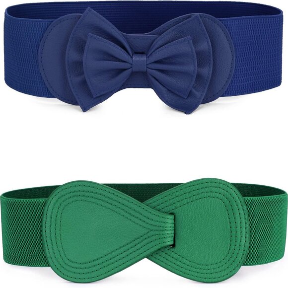 Women's Faux Leather Belt Set 8-Shaped & Bow Decor Adjustable for Casual Dress - Picture 1 of 7